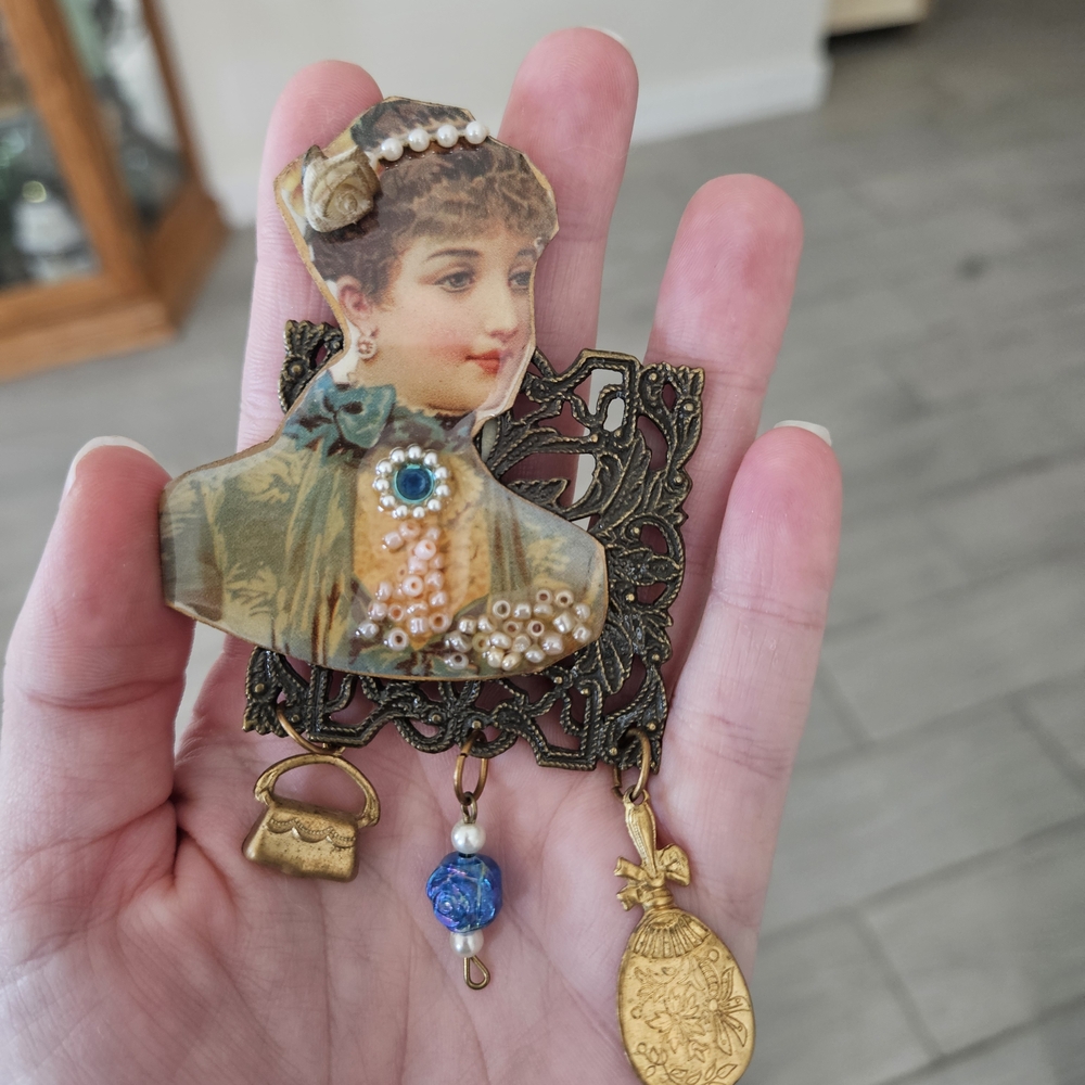 Vintage Style Brooch with Charms